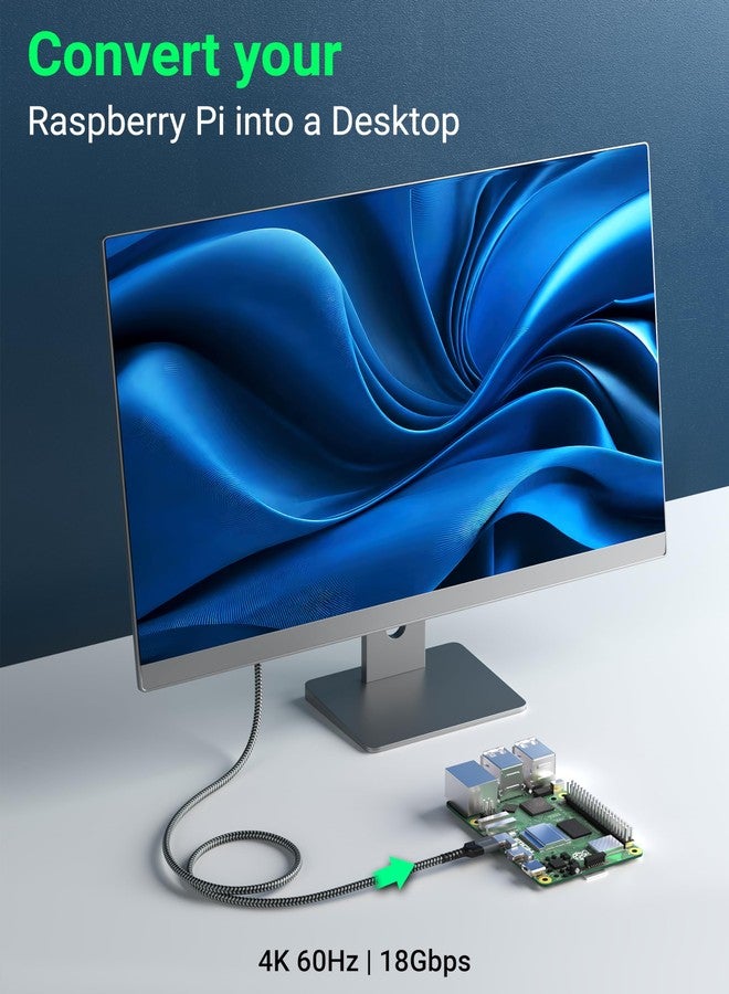 بلو ريجر كابل BlueRigger Micro HDMI إلى HDMI (طول 15 قدمًا، دقة 4K بمعدل 60 هرتز وتقنية HDR، ذكر إلى ذكر، ثلاثي الأبعاد، سلك مضفر بسرعة 18 جيجابت في الثانية، ARC) - متوافق مع GoPro Hero 7/6، وRaspberry Pi 4/5، وكاميرا Sony A6300/Retroid Pocket 3+ - Image 4